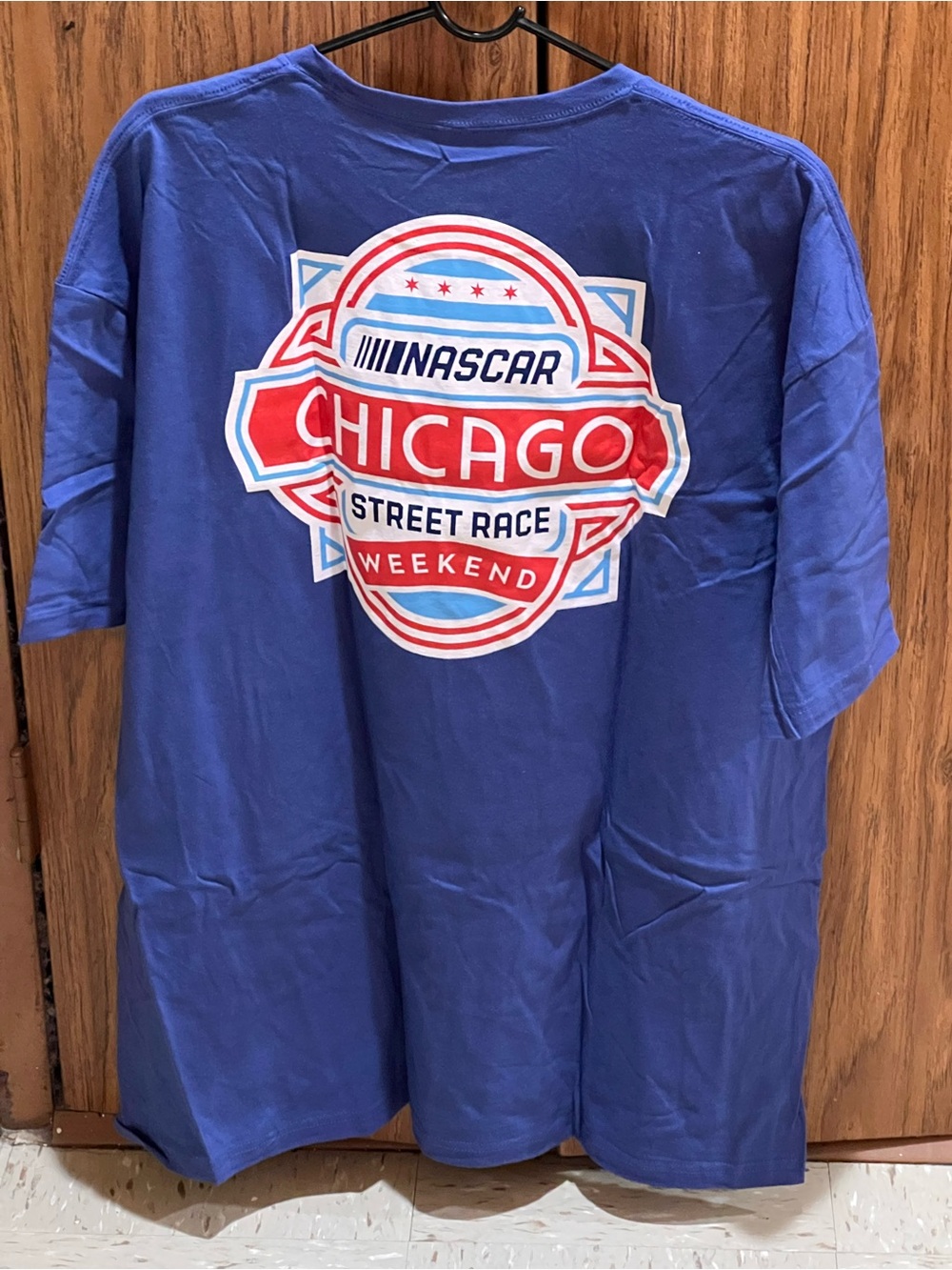 Nascar Blue Tee with Red & White Chicago Street Race Logo